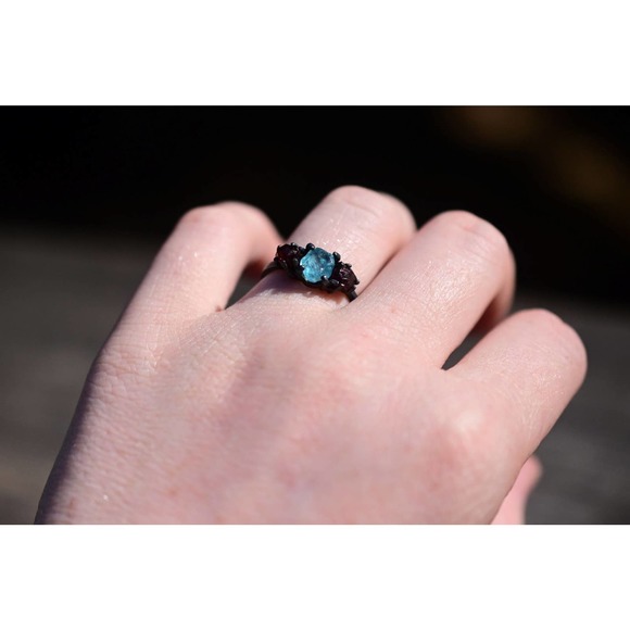 Raw Aquamarine Engagement Ring Rough Natural Uncut Gemstone Promise Ring - Picture 1 of 8